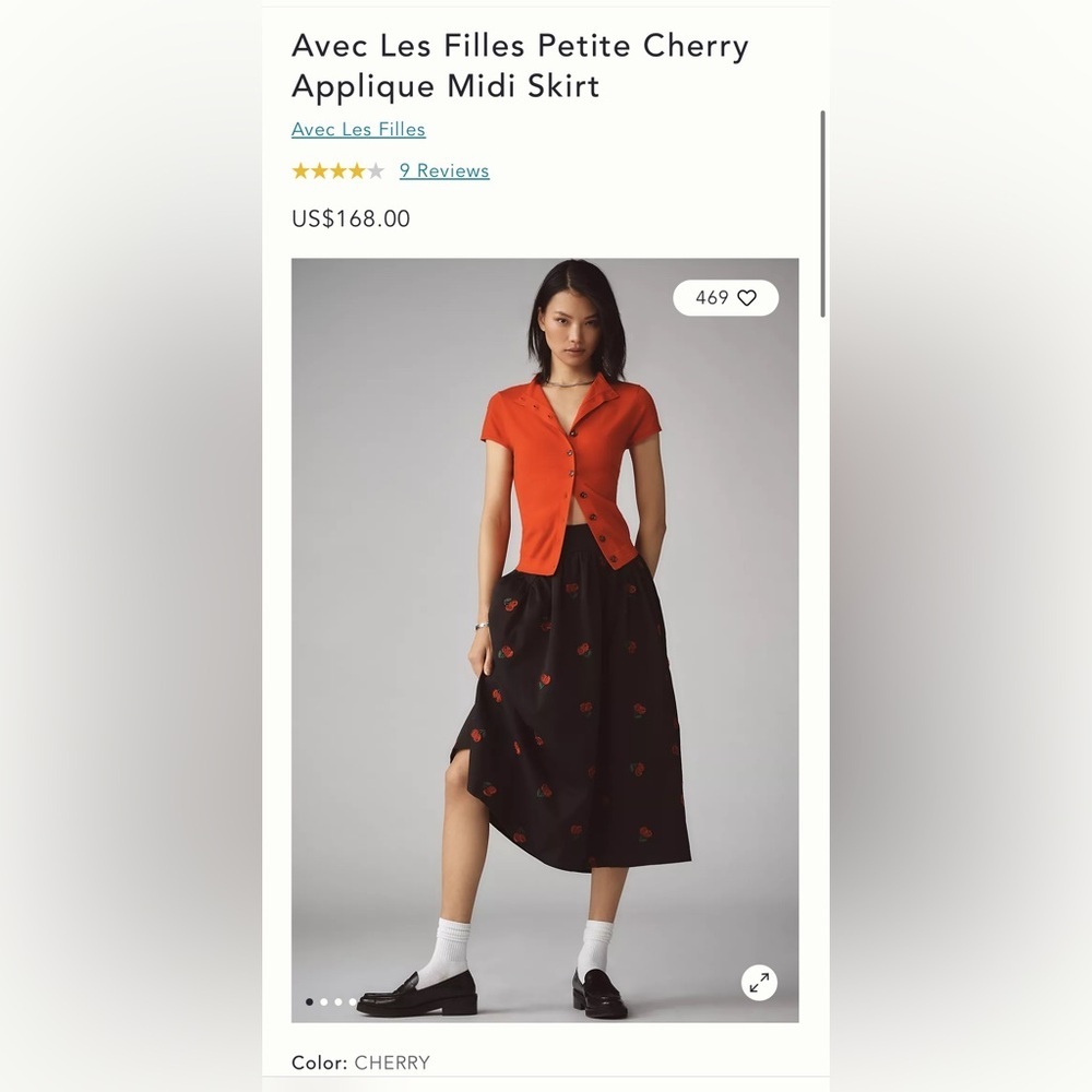 NWT Size L - Avec Les Filles Cherry Applique Midi Skirt (NWT US$ 168) - Picture 4 of 16